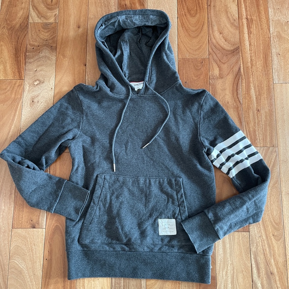 Thom Browne Dark Gray Signature Hoodie Sz XS 1